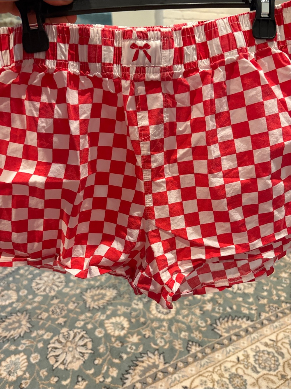 Red Check Plaid Girls' Elastic-Waist Shorts